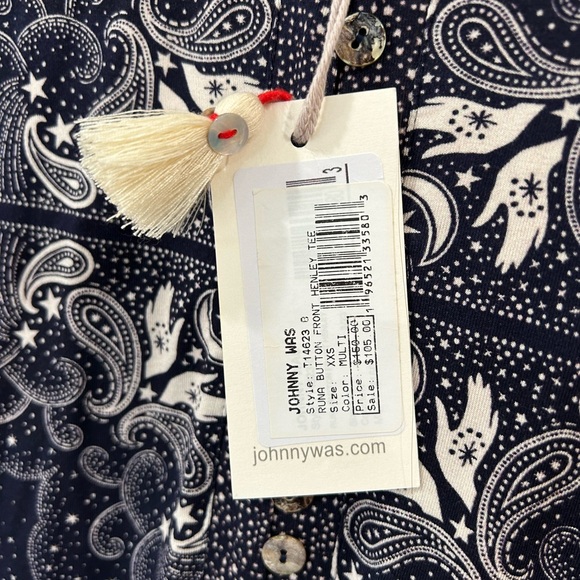 Johnny Was Runa button front henley tee XXS navy cream jersey knit celestial NWT - Picture 8 of 12